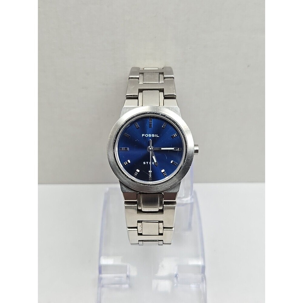 Fossil Steel FS2703 Womens Blue Dial Stainless Quartz Watch New Battery 50M WR